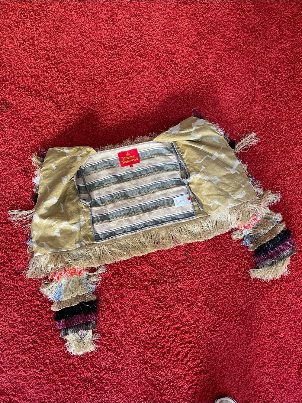 Vivienne Westwood RED LABEL Bolero Fringe Hippie Jacket Beige/Grey Stripes SS17 - Picture 3 of 13